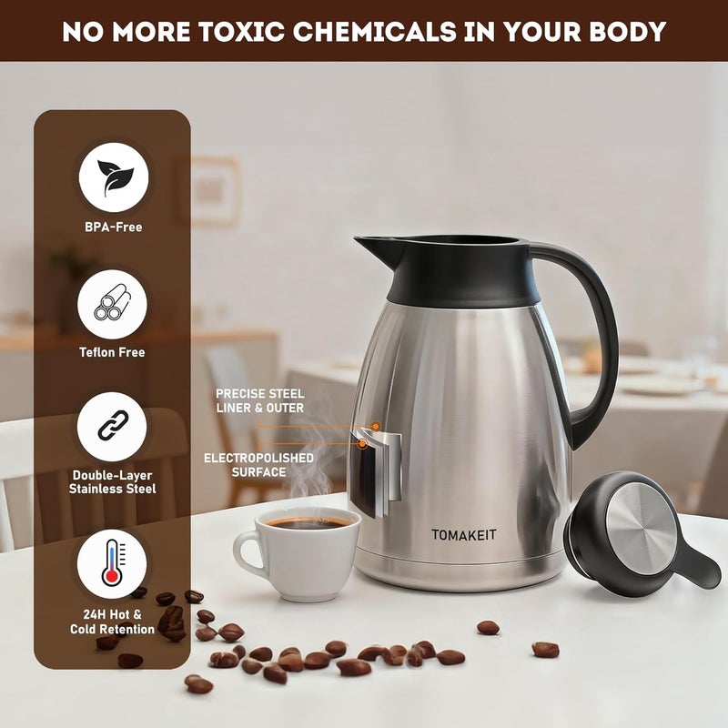 TOMAKEIT Thermal Coffee Carafe, 2L/68 Oz Stainless Steel Vacuum Insulated Thermoses, Double-Wall Design, 24-Hour Hot & Cold, Leak-Proof, Portable for Travel,Camping,Office - Image 5